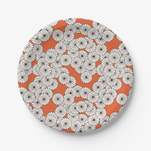 Assiettes En Carton Motif à fleurs Art déco - crème sur rouille