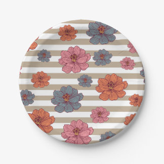 Assiettes En Carton Motif à fleurs de couleur rétro