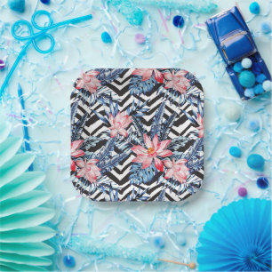 Assiettes En Carton Motif à fleurs de Lotus tropicaux