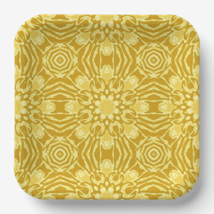 Assiettes En Carton Motif à fleurs Mandala - Or de moutarde et Jaune