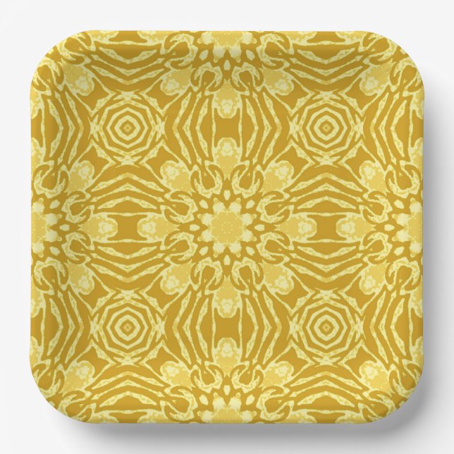 Assiettes En Carton Motif à fleurs Mandala - Or de moutarde et Jaune (Recto)