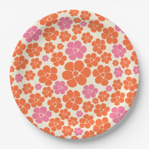 Assiettes En Carton Motif à fleurs - rose, orange et crème