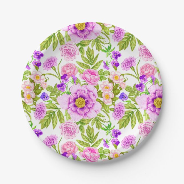 Assiettes En Carton Motif à fleurs roses de lavande violette (Devant)