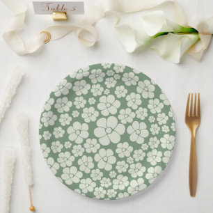 Assiettes En Carton Motif à fleurs - Vert
