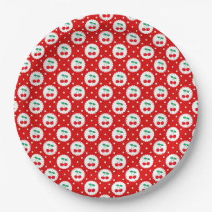 Assiettes En Carton Motif à points cerise – Cadeau et décoration rétro