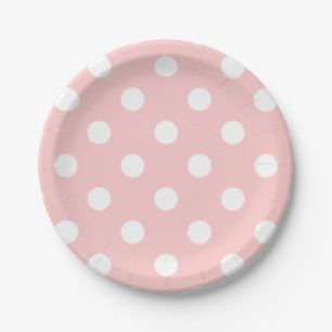Assiettes En Carton Motif à points polka rose et blanc