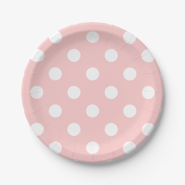 Assiettes En Carton Motif à points polka rose et blanc (Devant)