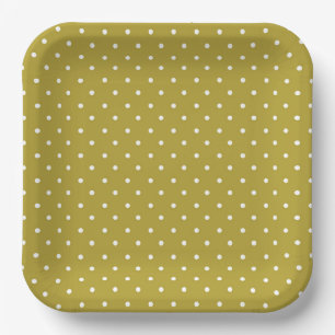 Assiettes En Carton Motif à pois blancs jaune moutarde