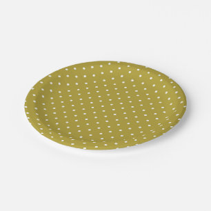 Assiettes En Carton Motif à pois blancs sur fond jaune moutarde