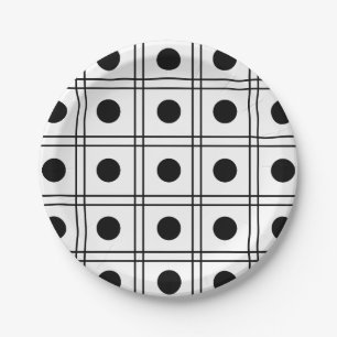Assiettes En Carton Motif à pois et damier noir et blanc