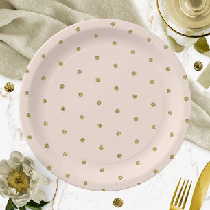 Assiettes En Carton Motif à pois pailleté or rose blush 