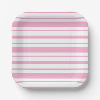 Assiettes En Carton Motif à rayures rose et blanc carré