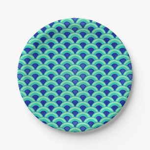 Assiettes En Carton Motif à vagues Art déco - turquoise et cobalt