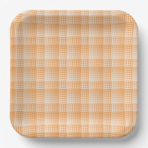 Assiettes En Carton Motif Abstrait à Damier Orange et Blanc