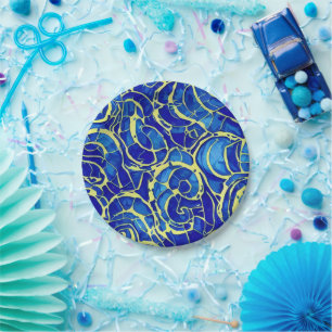 Assiettes En Carton Motif Abstrait Bleu clair Mosiac