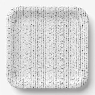Assiettes En Carton Motif abstrait bohème en noir et blanc avec des gr