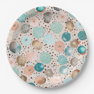 Assiettes En Carton Motif Abstrait chatoyant en Turquoise, Rose