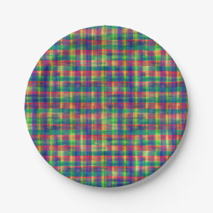 Assiettes En Carton Motif Abstrait couleur aquarelle plaid