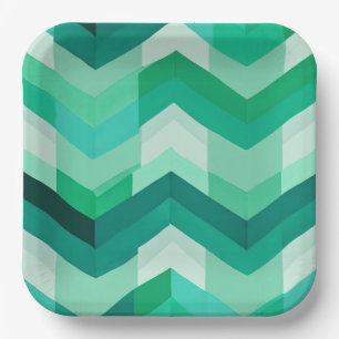 Assiettes En Carton motif Abstrait de Chevron à Greens