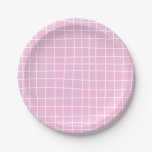 Assiettes En Carton Motif Abstrait de Grille Rose Tendre