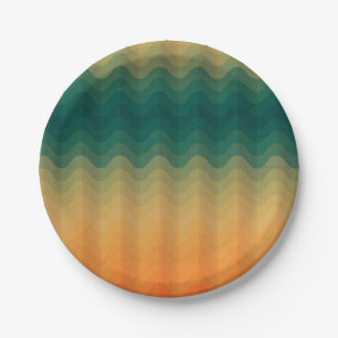 Assiettes En Carton Motif Abstrait des vagues orange et verte