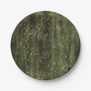 Assiettes En Carton Motif Abstrait d'étincelles vert et or