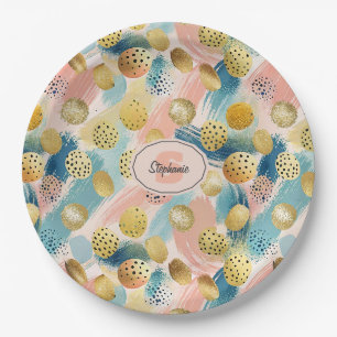 Assiettes En Carton Motif Abstrait en forme de brosse et d'or