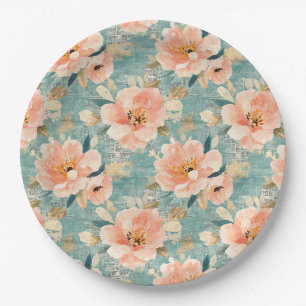 Assiettes En Carton Motif Abstrait Floral Aquarelle Vintage