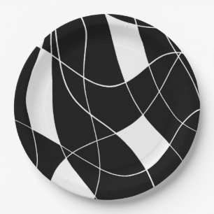 Assiettes En Carton motif abstrait moderne noir et blanc