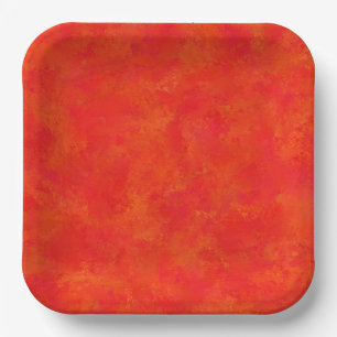 Assiettes En Carton Motif Abstrait Orange Rouge