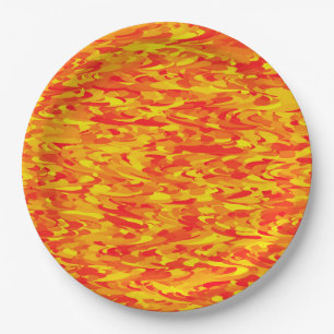 Assiettes En Carton Motif Abstrait Orange Rouge Jaune