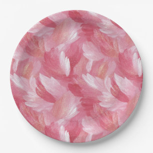 Assiettes En Carton Motif Abstrait Pailleté Coup de Pinceau Rose