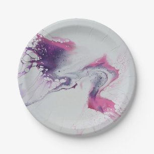 Assiettes En Carton Motif abstrait rose blanc violet.