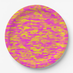 Assiettes En Carton Motif Abstrait rose jaune orange