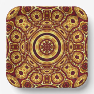 Assiettes En Carton Motif Abstrait Rouge Or Bohème Marocain