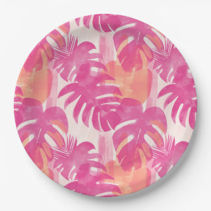 Assiettes En Carton Motif abstrait simple avec feuilles de monstera, f