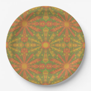 Assiettes En Carton motif abstrait "Sunshine" en orange et jaune