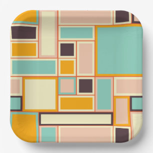 Assiettes En Carton Motif abstrait vibrant avec des rectangles