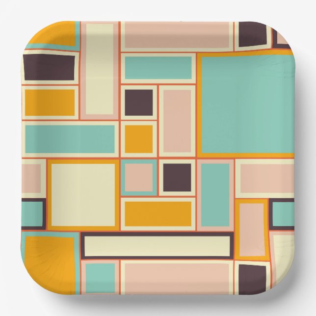Assiettes En Carton Motif abstrait vibrant avec des rectangles (Recto)