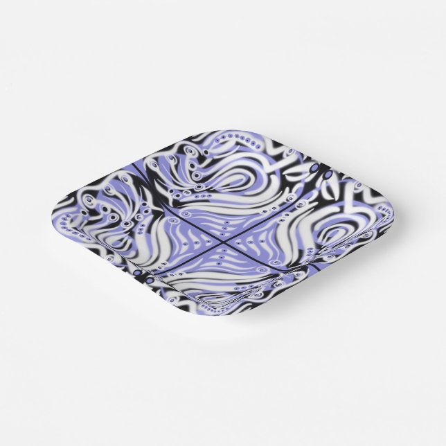 Assiettes En Carton Motif Abstrait violet blanc (Angulaire)