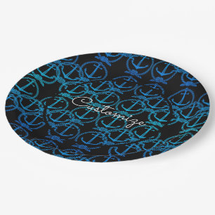 Assiettes En Carton Motif Ancre bleu marine
