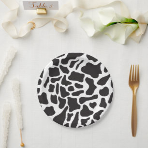 Assiettes En Carton Motif animal à tache de vache noire et blanche