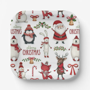 Assiettes En Carton Motif animal de Noël