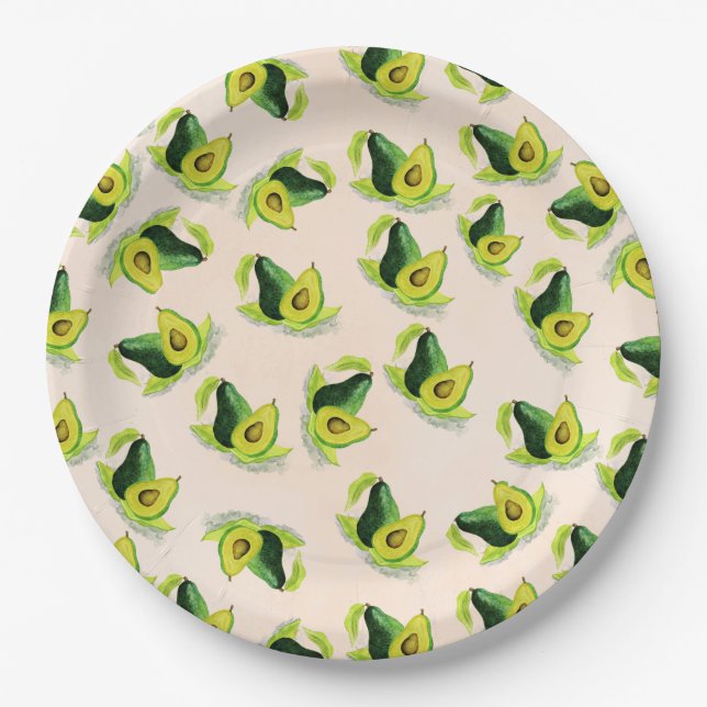 Assiettes En Carton Motif Aquarelle Avocados Vert (Devant)