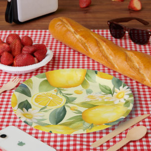 Assiettes En Carton Motif aquarelle citron et marguerite