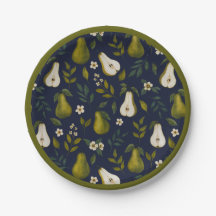 Motif aquarelle de poire verte sur fond bleu foncé