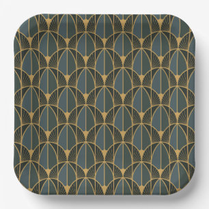 Assiettes En Carton Motif Art Déco avec des formes géométriques dorées