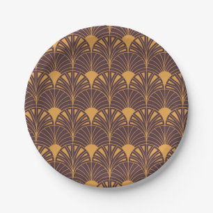 Assiettes En Carton Motif Art Déco avec motifs en forme d'éventail 