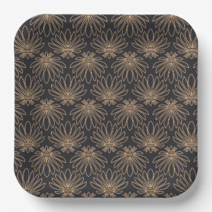 Assiettes En Carton Motif Art Déco avec motifs floraux dorés 