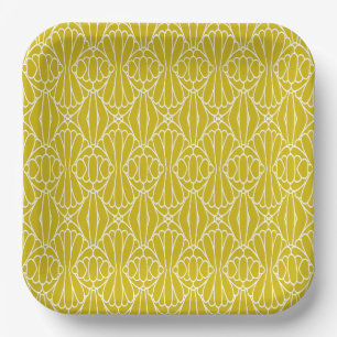 Assiettes En Carton Motif Art Déco jaune élégant avec motif diamant